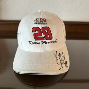 Signed Kevin Harvick 29 GM Goodwrench Service Plus RCR Strapback Hat White & Pin